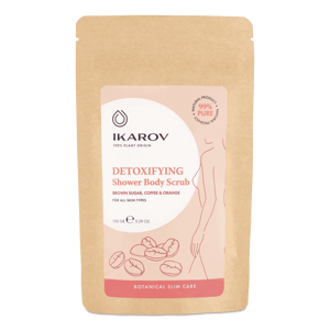 Detoxikační tělový peeling do sprchy Tmavý cukr, káva, pomeranč Ikarov 150 g