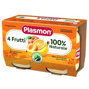 PLASMON Příkrm bezlepkový ovocný čtyřmi druhy ovoce 2x104 g, 6m+
