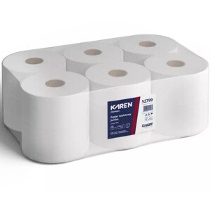 Toaletní papír Jumbo KAREN Premium, 12 rolí, 100 m, 2 vrs., bílý