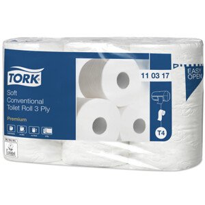 110317 Tork jemný 3-vrstvý toaletní papír konvenční role, 248 út., bílá, 7 x 6 rolí, T4