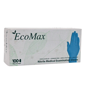 Rukavice nitrilové prodloužené EcoMax, 100 ks, modré, nepudrované Rozměr: M