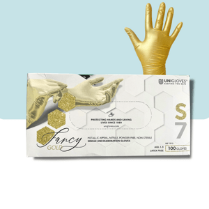 UNIGLOVES Rukavice nitrilové Fancy Gold, 100 ks, zlaté, nepudrované Rozměr: M