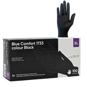 Rukavice nitrilové Blue Comfort 1733 Colour, 100 ks, černé, nepudrované Rozměr: M