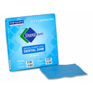 TOP GLOVE Latexová blána Dental Dam, 12.7 x 12.7 cm, 52 ks, máta Barva: Světle modrá