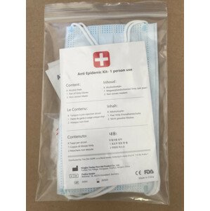 Ochranný cestovní balíček 3v1: rouška, rukavice a antibakteriální ubrousek