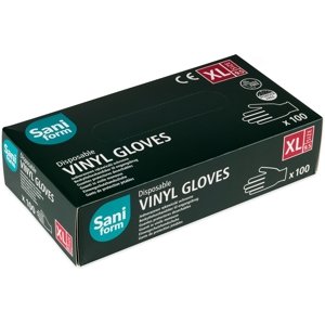 Rukavice vinylové SaniForm, 100 ks, bílé, nepudrované Rozměr: XL